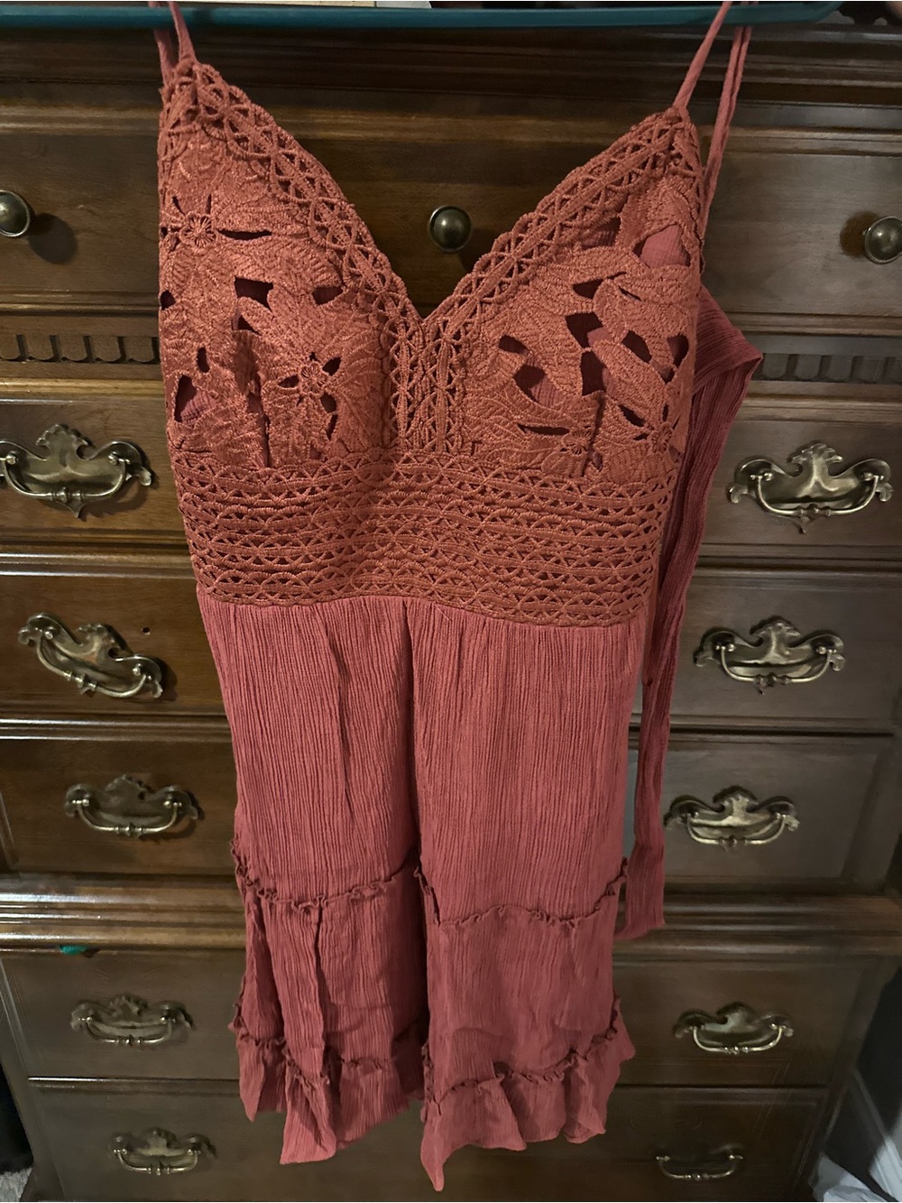 Shyanne Rusty pink colored Crochet Trim dress
